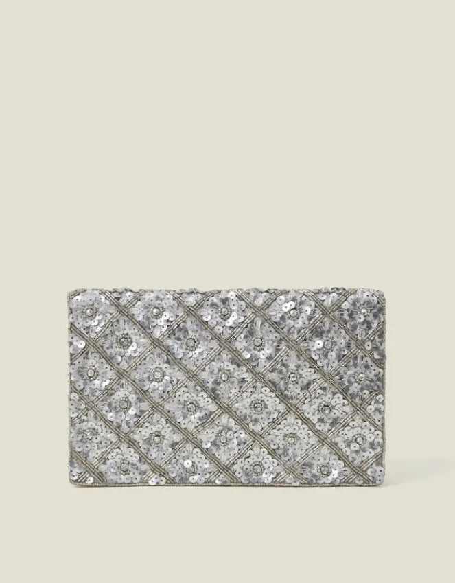Accessorize Tianna Metallic Embellished Clutch Bag Silver