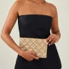 Accessorize Tianna Metallic Embellished Clutch Bag Gold