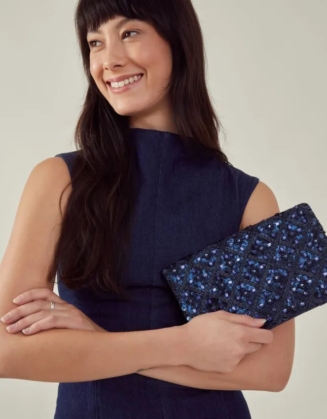 Accessorize Tianna Metallic Embellished Clutch Bag Blue