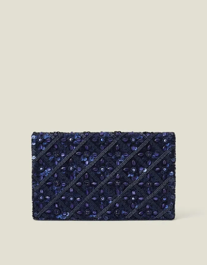 Accessorize Tianna Metallic Embellished Clutch Bag Blue