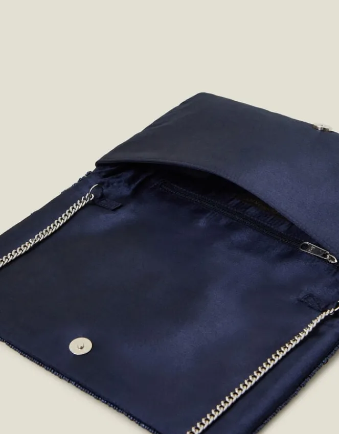 Accessorize Tianna Metallic Embellished Clutch Bag Blue