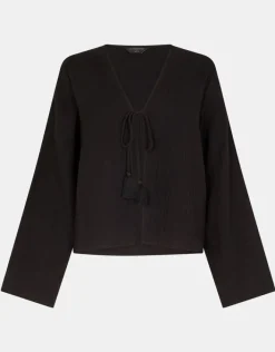 Accessorize Tie Front Crinkle Top Black