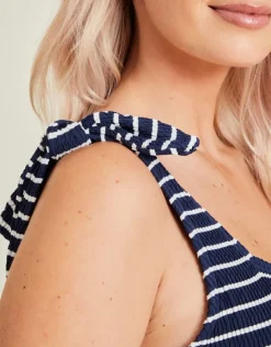 Accessorize Tie Strap Stripe Swimsuit Blue