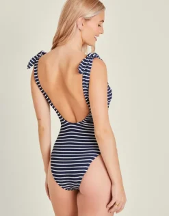 Accessorize Tie Strap Stripe Swimsuit Blue