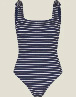 Accessorize Tie Strap Stripe Swimsuit Blue