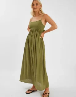 Accessorize Tie-Back Sleeveless Maxi Dress Green