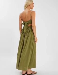 Accessorize Tie-Back Sleeveless Maxi Dress Green