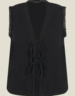 Accessorize Tie-Front Crinkle Waistcoat Black
