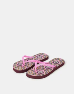 Accessorize Tile Print Flip Flops Natural