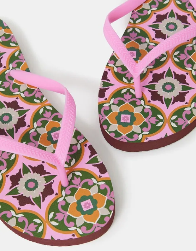Accessorize Tile Print Flip Flops Natural
