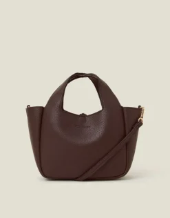 Accessorize Top Handle Faux Leather Cross-Body Bag Brown