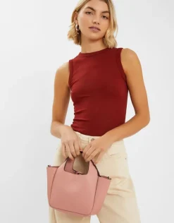 Accessorize Top Handle Faux Leather Cross-Body Bag Pink
