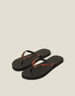 Accessorize Tortoiseshell Strap Flip Flops Black