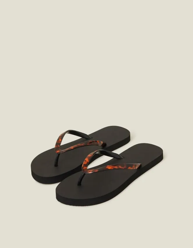 Accessorize Tortoiseshell Strap Flip Flops Black