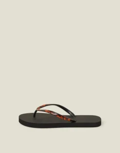 Accessorize Tortoiseshell Strap Flip Flops Black