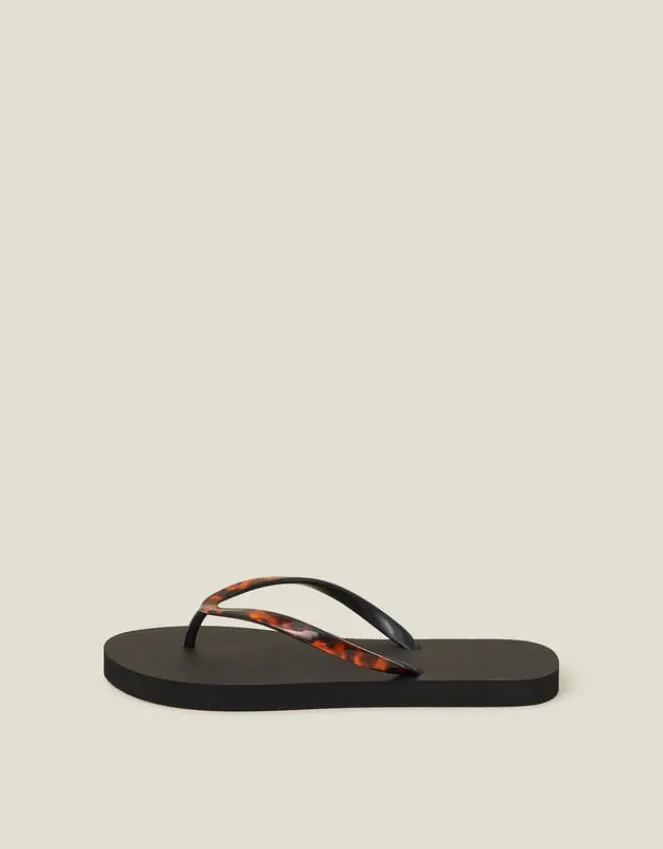 Accessorize Tortoiseshell Strap Flip Flops Black