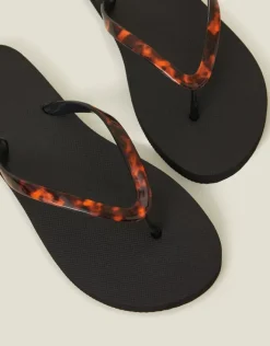 Accessorize Tortoiseshell Strap Flip Flops Black