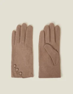 Accessorize Touchscreen Button Gloves in Wool Blend Natural