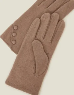 Accessorize Touchscreen Button Gloves in Wool Blend Natural