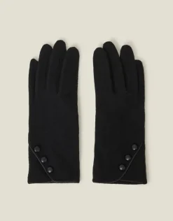 Accessorize Touchscreen Button Gloves in Wool Blend Black