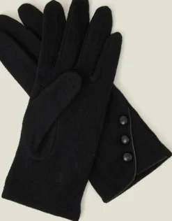 Accessorize Touchscreen Button Gloves in Wool Blend Black