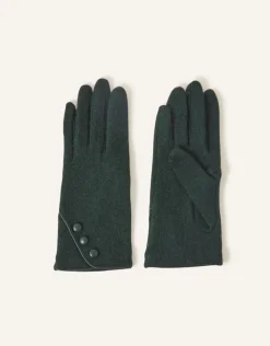Accessorize Touchscreen Button Gloves in Wool Blend Green