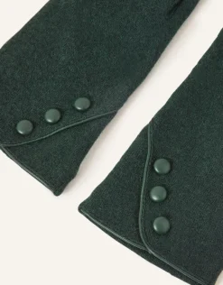 Accessorize Touchscreen Button Gloves in Wool Blend Green