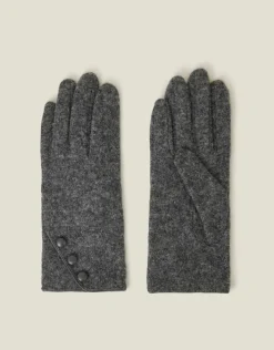 Accessorize Touchscreen Button Gloves in Wool Blend Grey