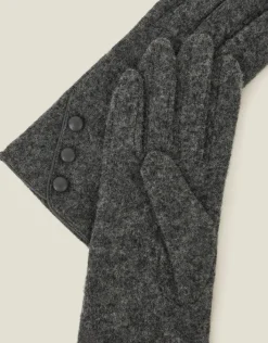 Accessorize Touchscreen Button Gloves in Wool Blend Grey