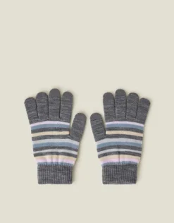 Accessorize Touchscreen Stripe Knit Gloves Grey