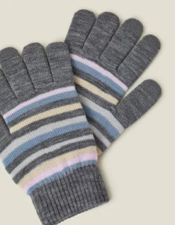 Accessorize Touchscreen Stripe Knit Gloves Grey