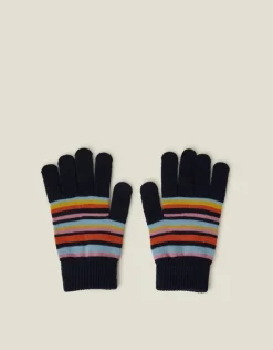 Accessorize Touchscreen Stripe Knit Gloves Blue