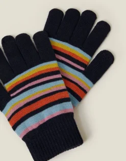 Accessorize Touchscreen Stripe Knit Gloves Blue