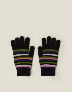 Accessorize Touchscreen Stripe Knit Gloves Black