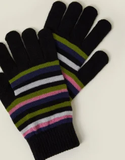 Accessorize Touchscreen Stripe Knit Gloves Black