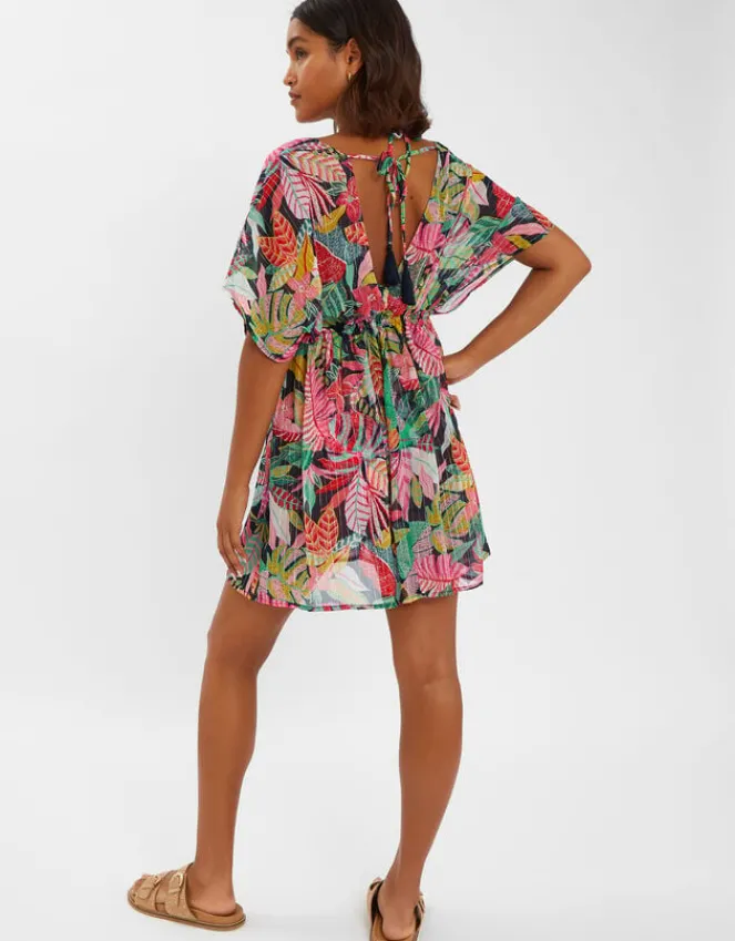 Accessorize Tropical Print Chiffon Kaftan Black