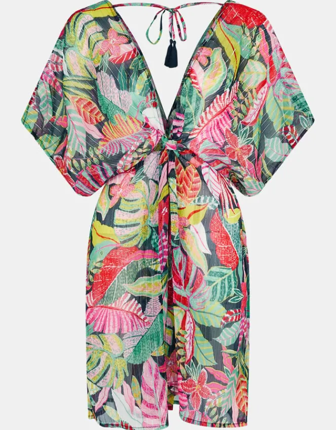 Accessorize Tropical Print Chiffon Kaftan Black