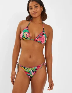 Accessorize Tropical Print Tie Side Bikini Bottoms Black
