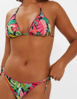 Accessorize Tropical Print Tie Side Bikini Bottoms Black
