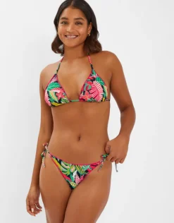 Accessorize Tropical Print Triangle Bikini Top Black