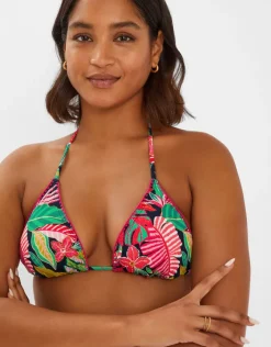 Accessorize Tropical Print Triangle Bikini Top Black