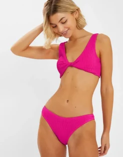 Accessorize Twist Front Crinkle Bikini Top Pink
