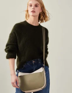 Accessorize Two-Tone Faux Leather Crossbody Bag Khaki