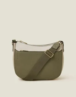 Accessorize Two-Tone Faux Leather Crossbody Bag Khaki