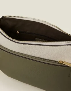 Accessorize Two-Tone Faux Leather Crossbody Bag Khaki