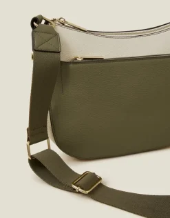 Accessorize Two-Tone Faux Leather Crossbody Bag Khaki