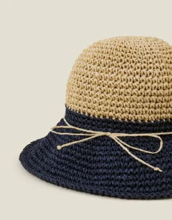 Accessorize Two-Tone Straw Bucket Hat Navy