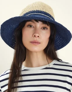 Accessorize Two-Tone Straw Bucket Hat Navy
