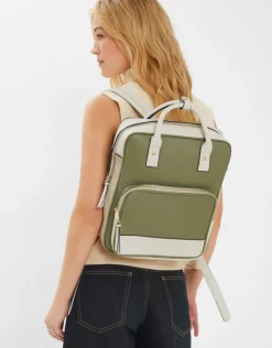 Accessorize Two-Tone Top Handle Faux Leather Backpack