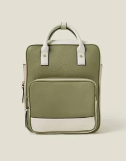 Accessorize Two-Tone Top Handle Faux Leather Backpack